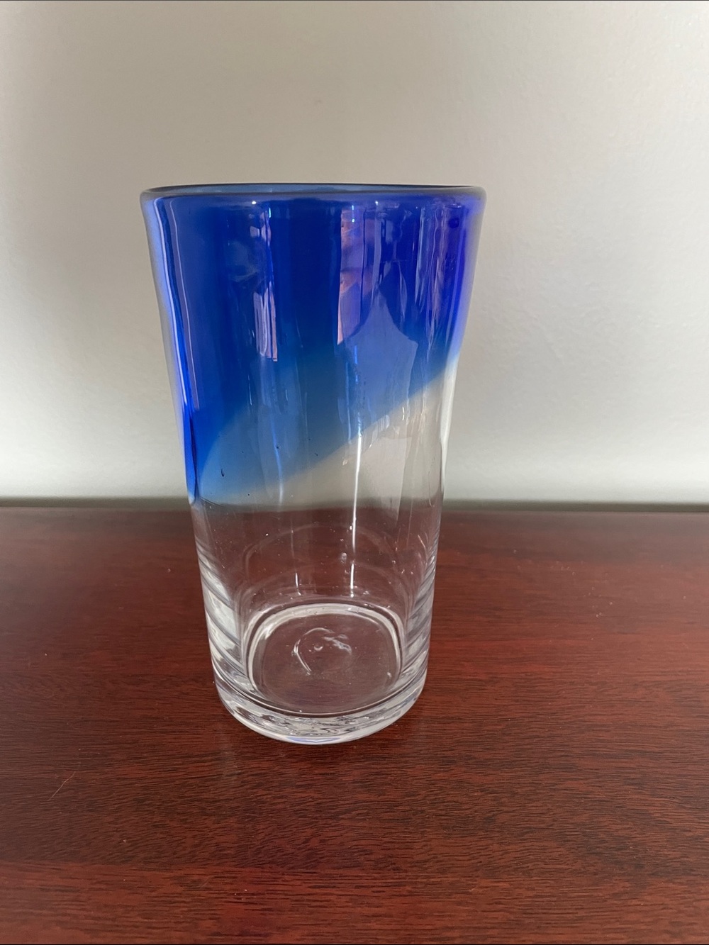 Hand blown Blue Ombre Glass Tumbler - Sleek Clear Drinking Glass - Picture 2 of 6